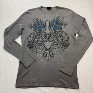 MMA Elite Mens Large Gray Waffle Thermal Long Sleeve Y2K Shirt Honor Respect
